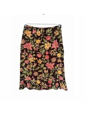 Vintage GAP Skirt Womens Size 8 Brown Multicolor Floral A-Line Midi Drawstring